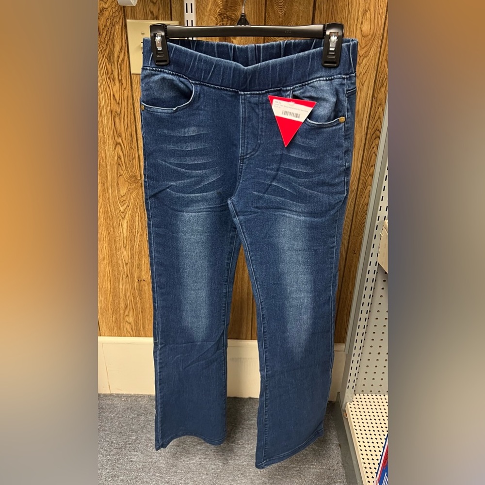 Stone Washed Boot Cut Jeans with Elastic Waist